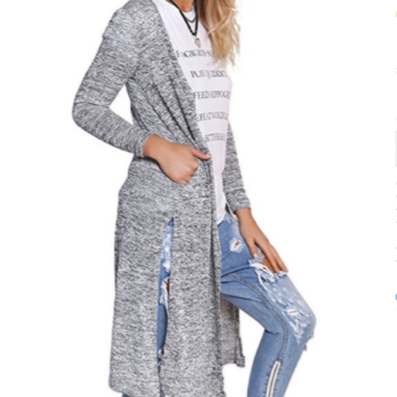 ❤ HP ❤ CHABLEY Grey Long Open Front Cardigan - Picture 3 of 4